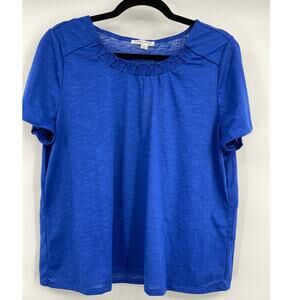 Emily Daniels Womens Blue Soutache Short Sleeve Top Round Neck Petite XL New